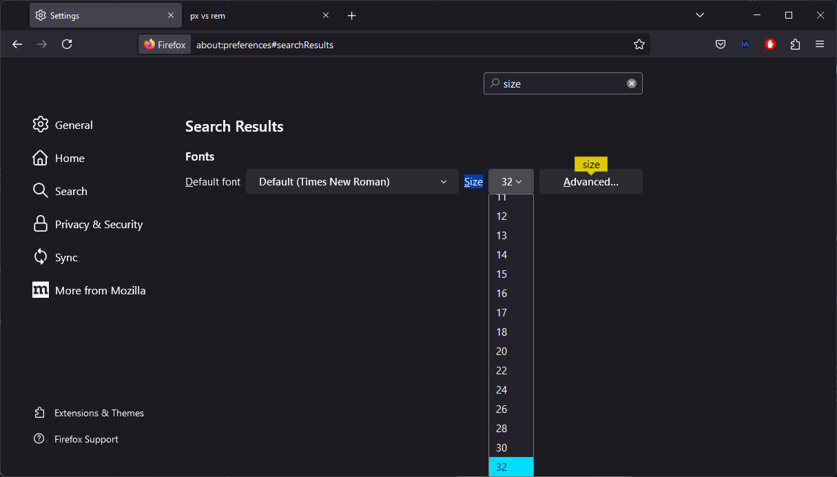 Mengatur ukuran teks di browser
Firefox